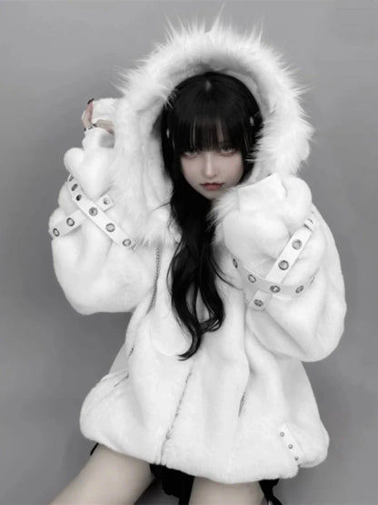 Y2K Lamb Ear Faux Fur Coat
