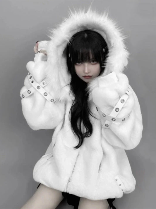 Y2K Lamb Ear Faux Fur Coat