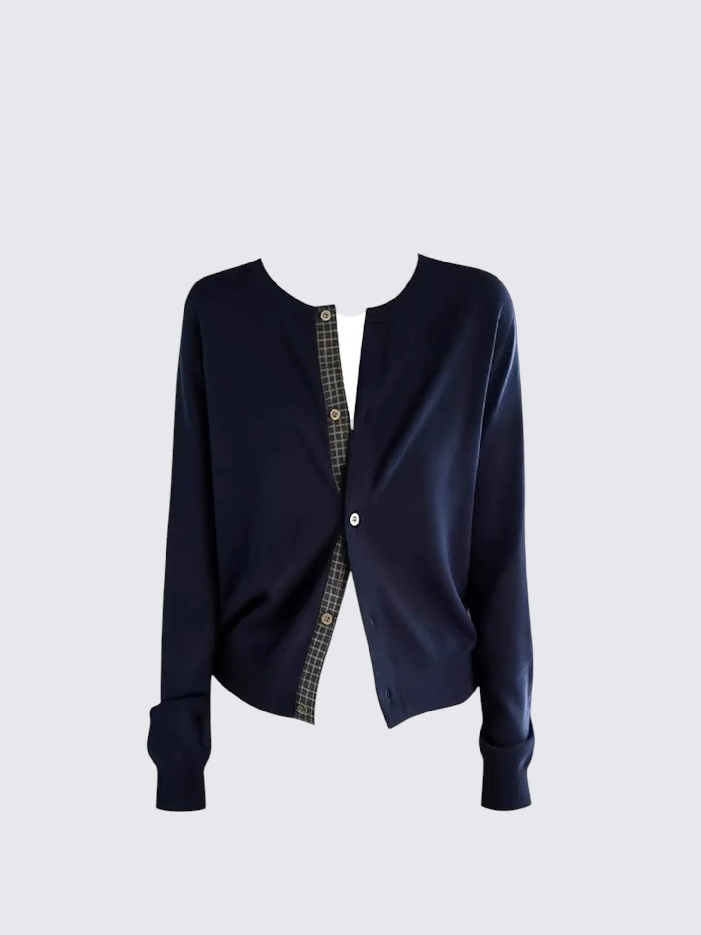 Plaid Trim Knit Cardigan Women