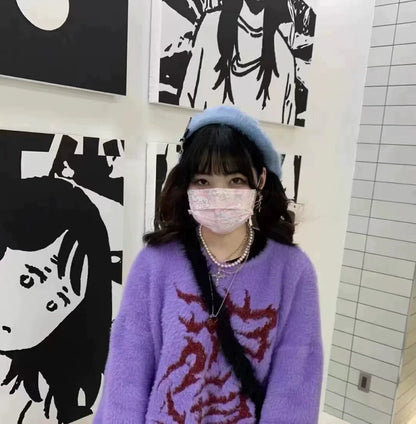 Purple Y2K Faux Mink Niche Design Sweater