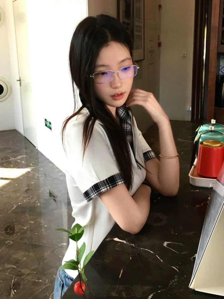 Half Zip White Polo Tee