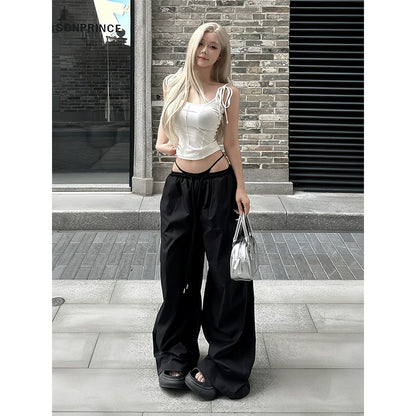 Retro Low Waist Wide Leg Pants Casual Trousers