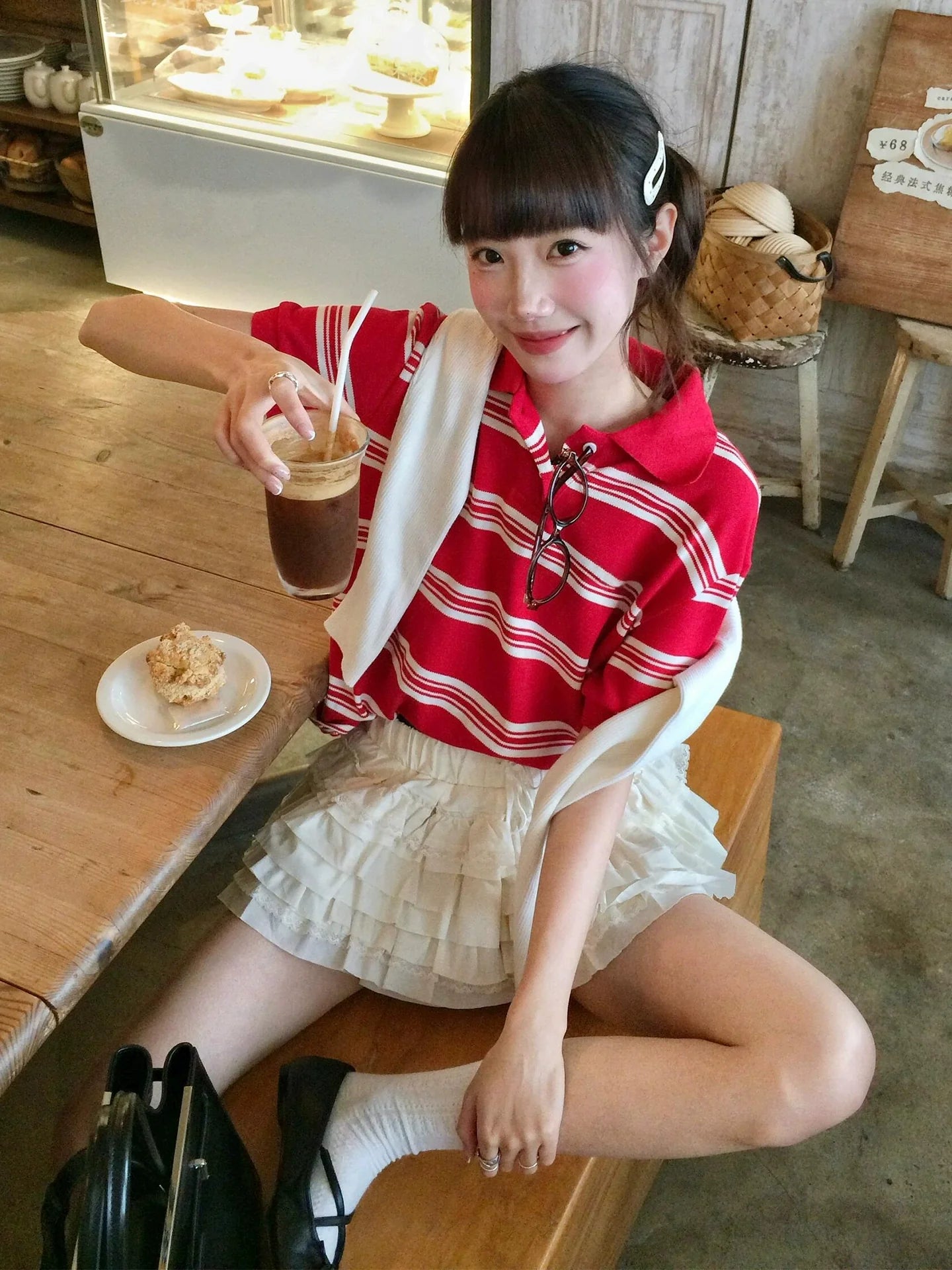 Preppy Red Striped Polo Shirt  Cropped Fitted Short Sleeve Top Y2K College Aesthetic