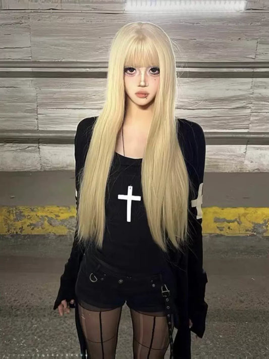 Cross Print Knit Cardigan Subculture Gothic Rock Punk Y2K E-girl Abi Mid-Length Jacket