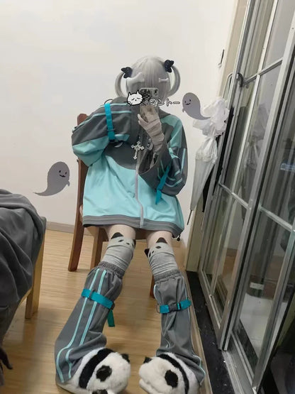 Sport Hoodie & Leg Warmers Set [Spring-Autumn] Subculture Y2K Japanese Anime Mass-Produced Style Autumn/Winter Set