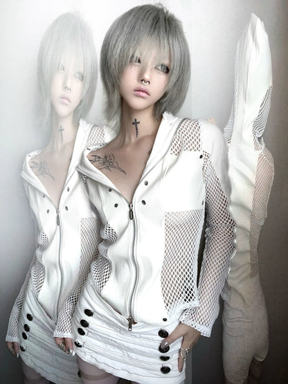 Y2K Mesh Patchwork Cardigan