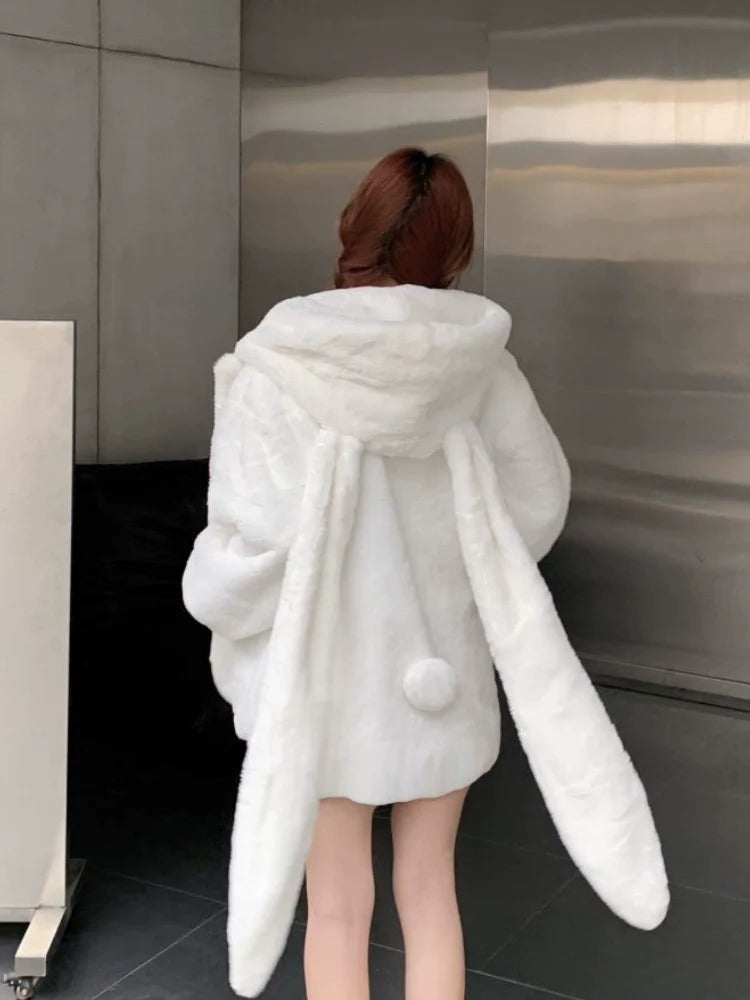 Fufu Bunny Ear Faux Fur Coat