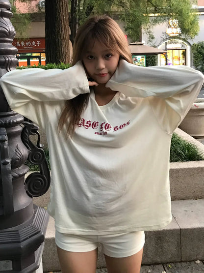 Retro Long Sleeve Loose Casual Top Y2K Streetwear