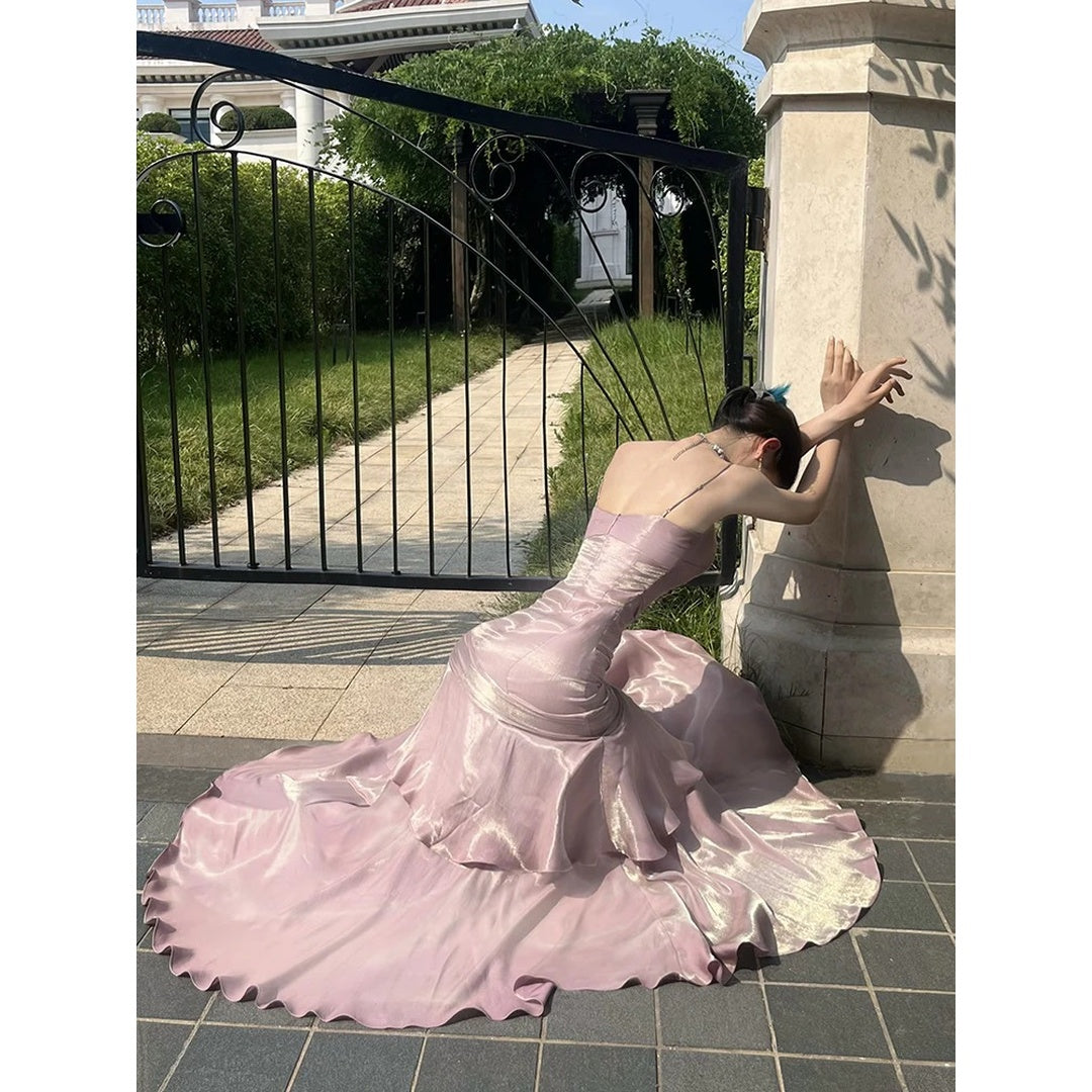 French Ruffle Spaghetti Strap Birthday Gown Dress