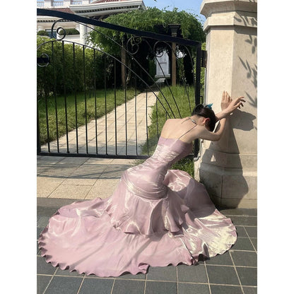 French Ruffle Spaghetti Strap Birthday Gown Dress