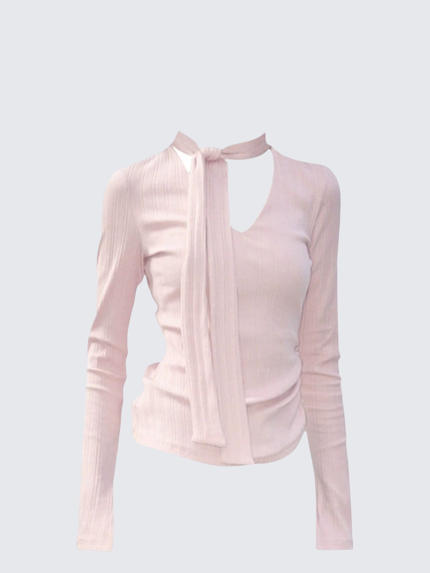 American Sweet Tie V-Neck Long Sleeve Top