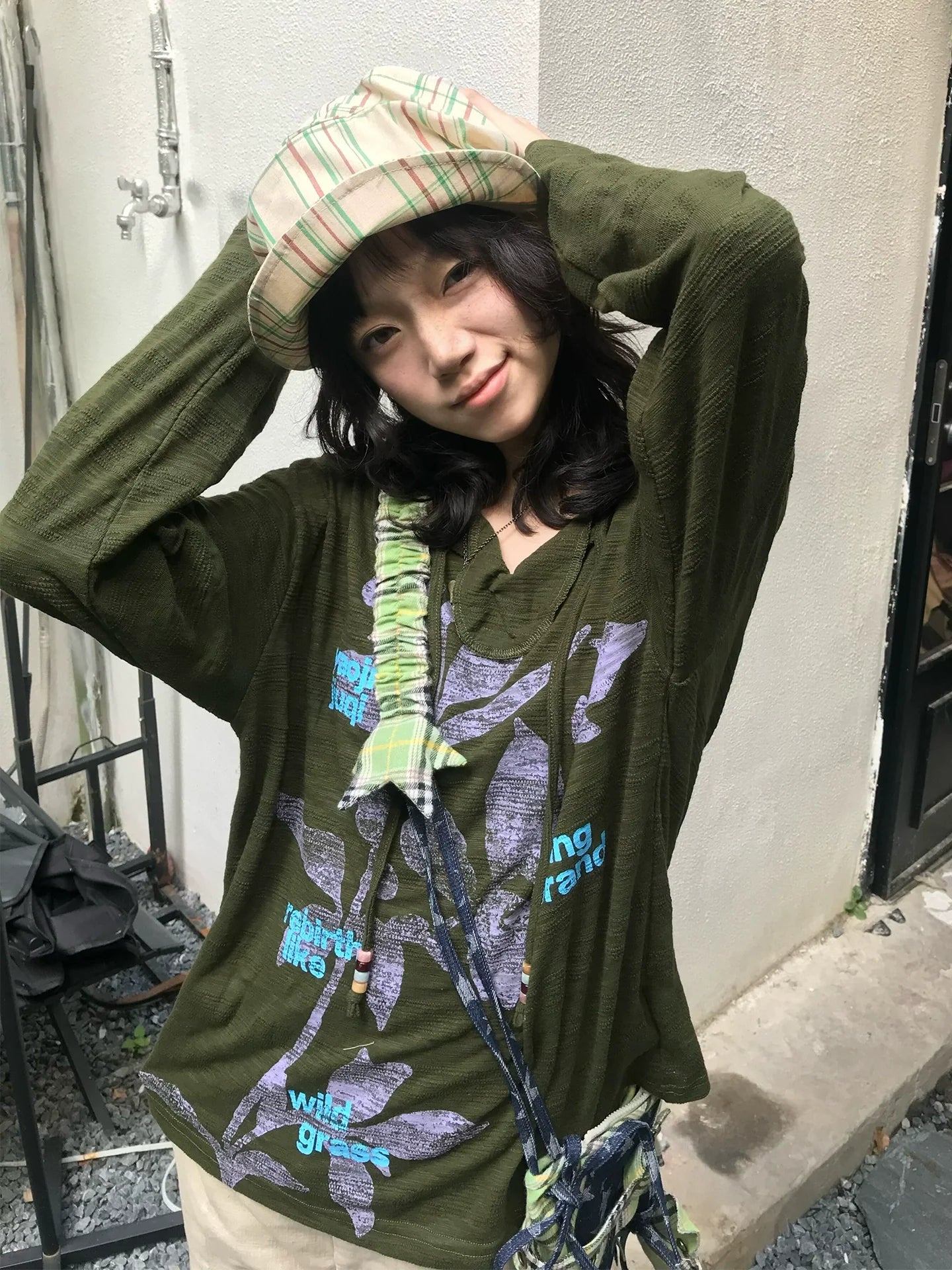 Oriental Tie Beaded V Neck Knit Long Sleeve Top