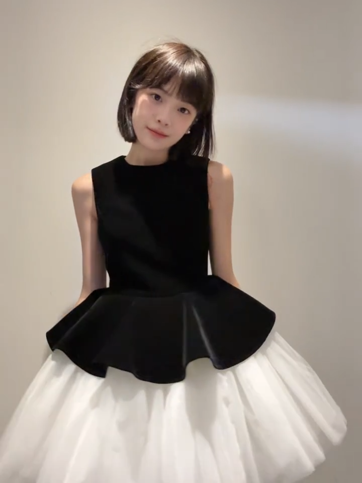 Black 3D Velvet-Mesh Ballet-Inspired Tutu Dress