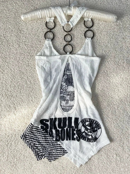 Skull Print Retro Y2K Tank Top