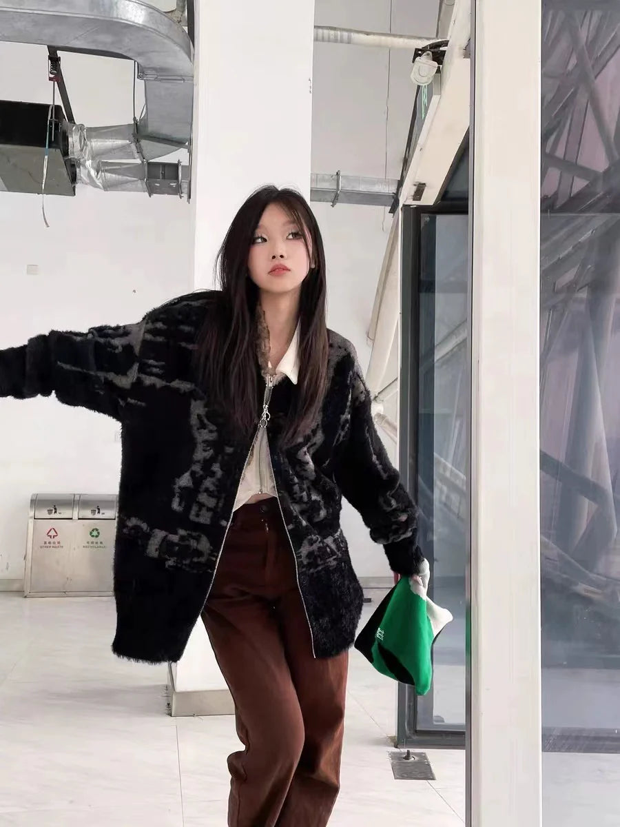 Black Y2K Punk Retro V-Neck Sweater Cardigan