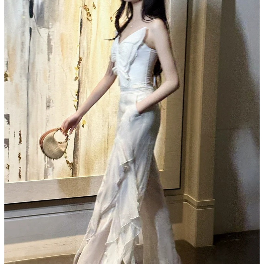 Strapless Butterfly Bone Top Chiffon Pants Set