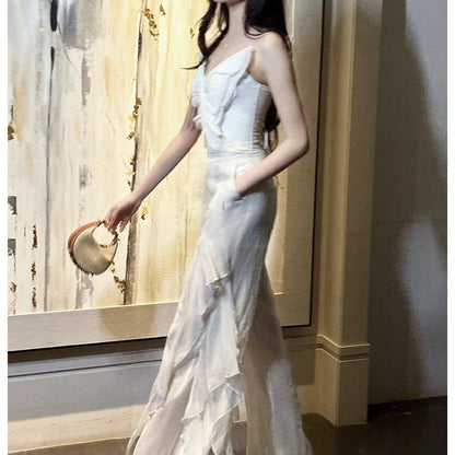 Strapless Butterfly Bone Top Chiffon Pants Set