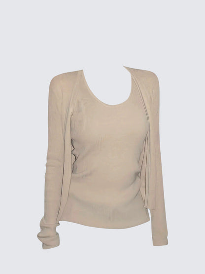 Linen Two-Piece Cardigan and Tank Top Set Women