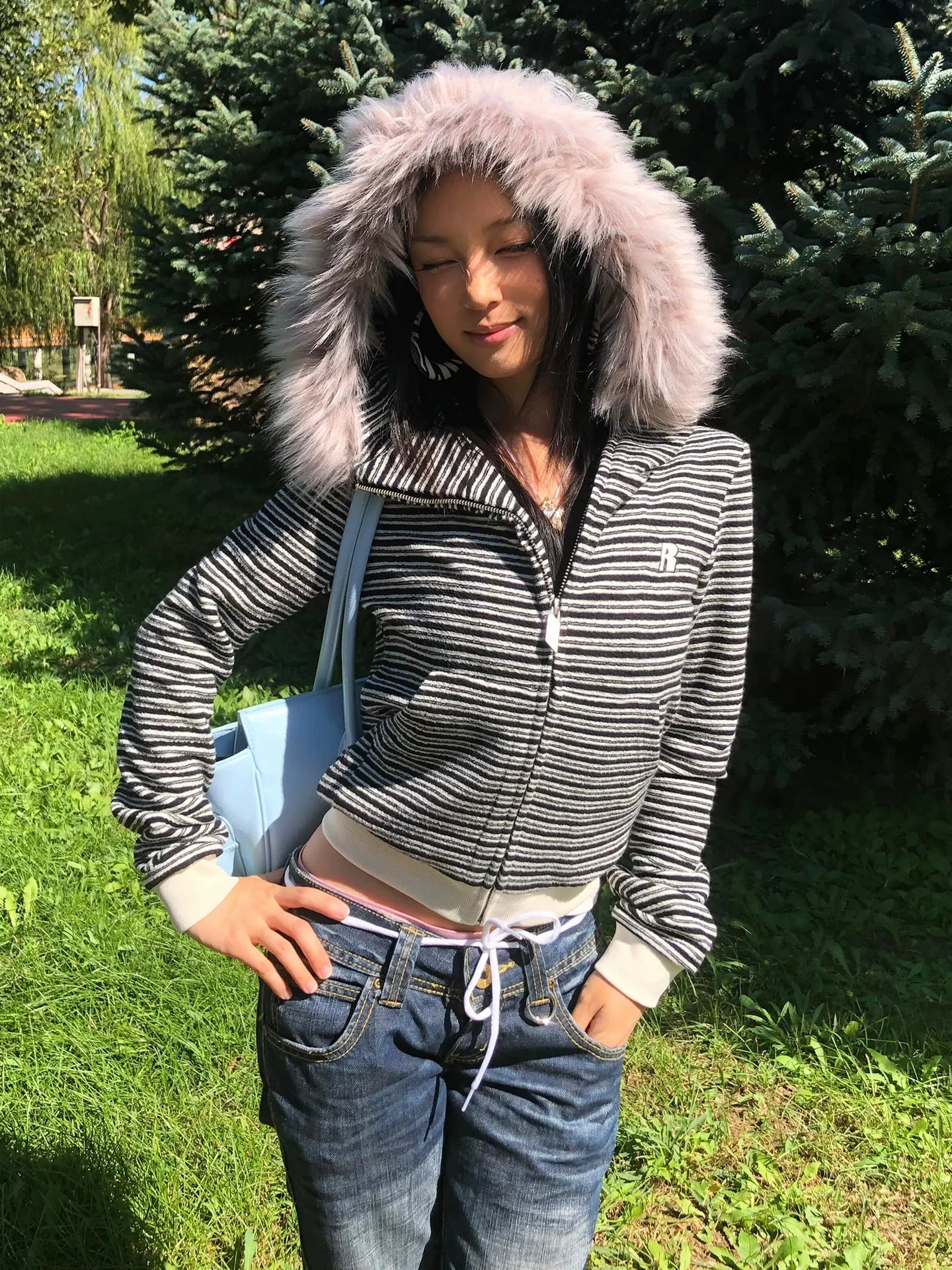 Y2K Rabbit Ear Stripe Hoodie for Autumn Winter