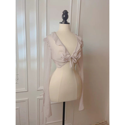 Purple Bow Silk Long Sleeve Blouse