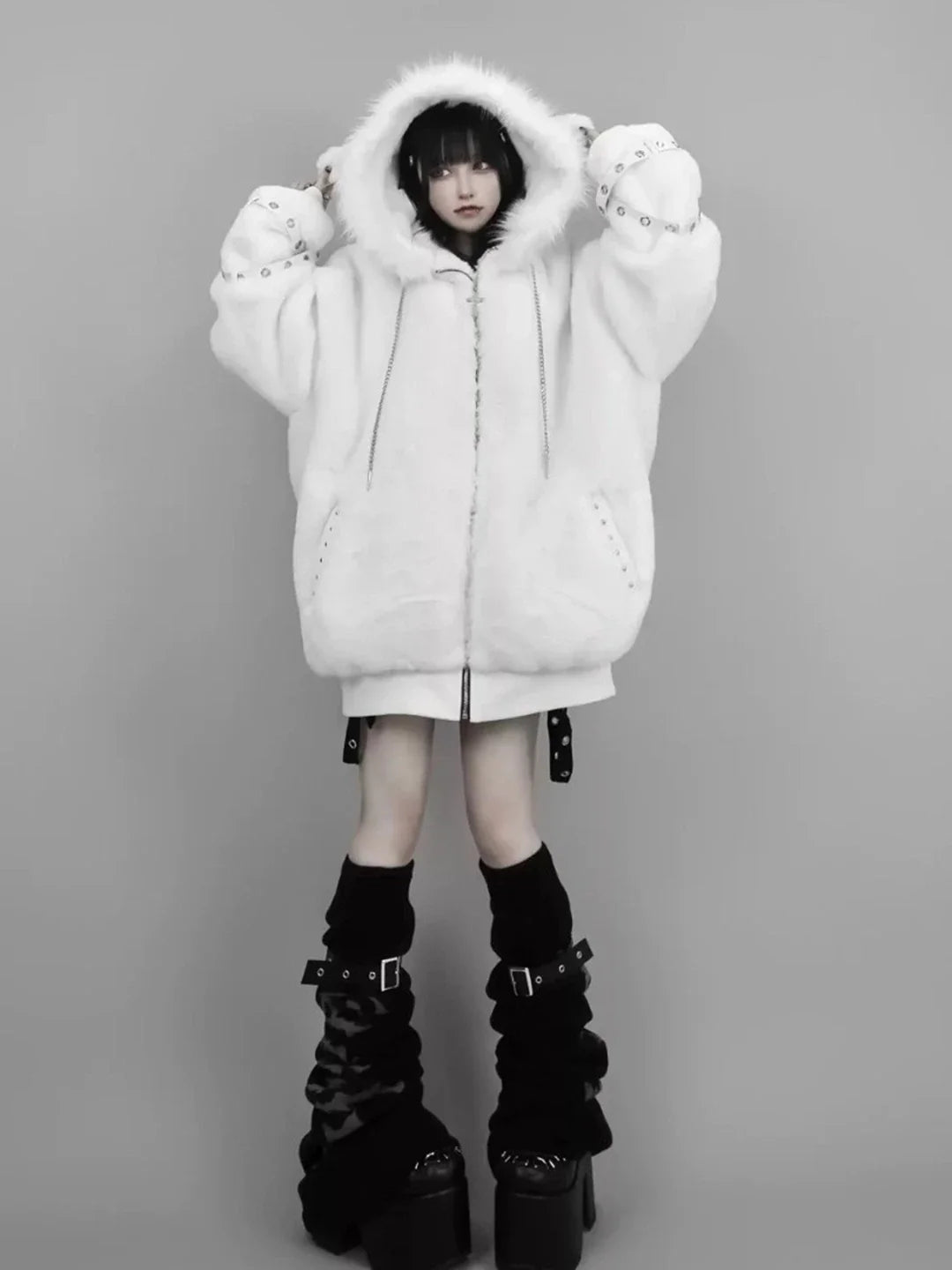 Y2K Lamb Ear Faux Fur Coat