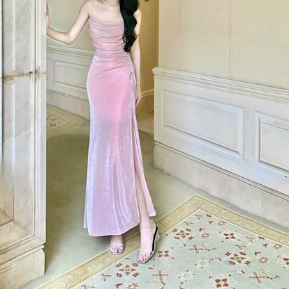 Knitted Halter Gown Adult Evening Prom Dress