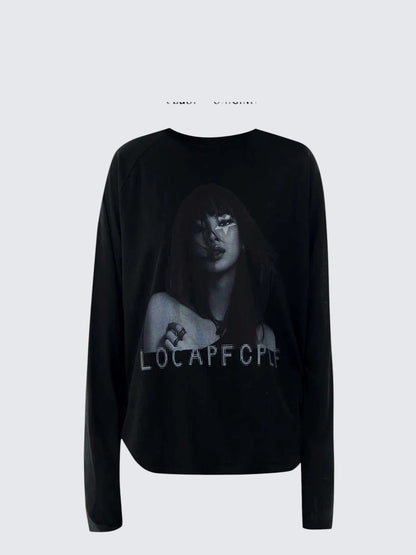 Retro Graphic Long Sleeve Tee Women Cotton