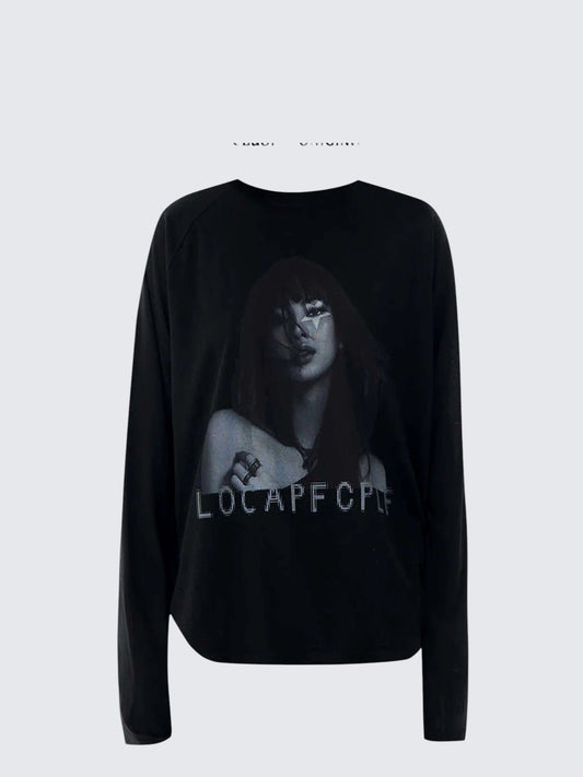 Retro Graphic Long Sleeve Tee Women Cotton