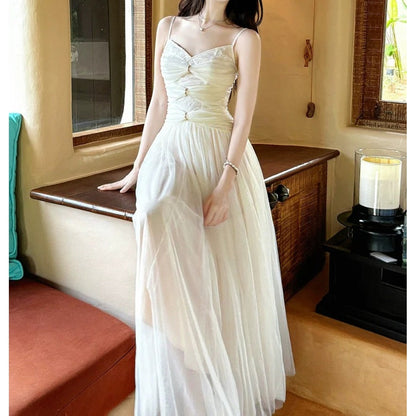 French Heavy Lace Tulle Spaghetti Strap Gown Dress