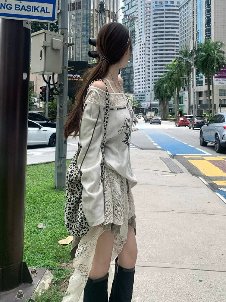 Y2K Asymmetric Mesh Hoodie for Spring Autumn