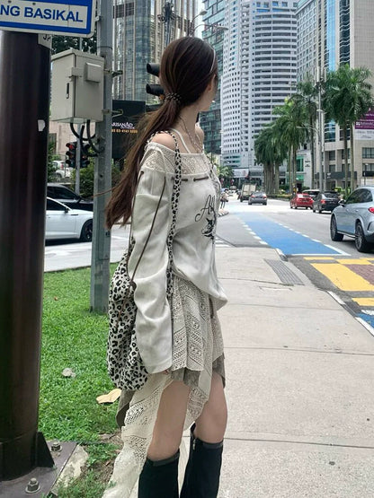 Y2K Asymmetric Mesh Hoodie for Spring Autumn