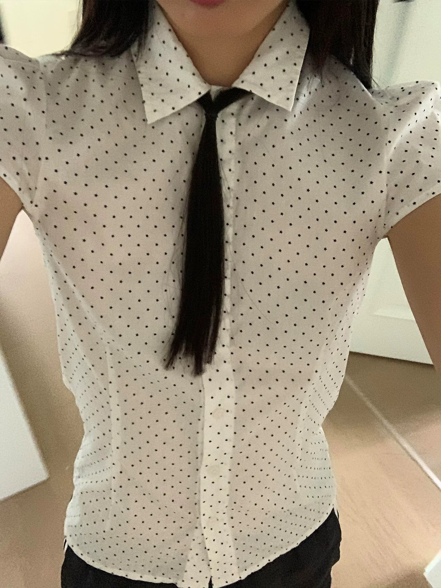 Y2K Star & Polka Dot Polo Shirt White Fitted Summer Top