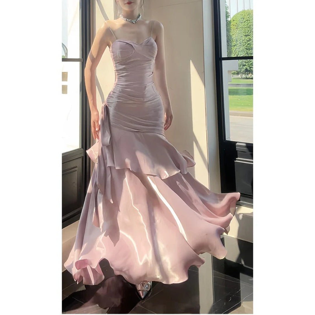 French Ruffle Spaghetti Strap Birthday Gown Dress