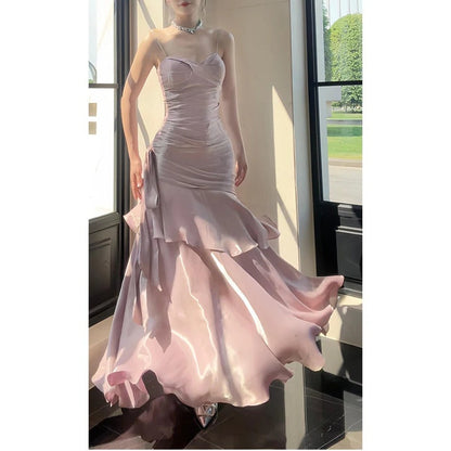 French Ruffle Spaghetti Strap Birthday Gown Dress