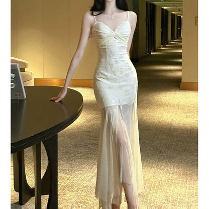 French Rose Floral Embroidered Mermaid Gown Dress – Elegant Evening Dress