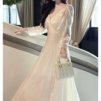 French Chiffon Floral Resort Gown Dress