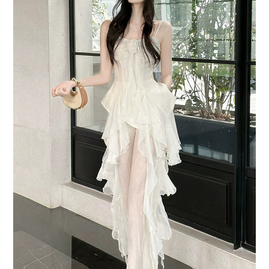Chiffon Ruffle Strap Top & Pants Vacation Set