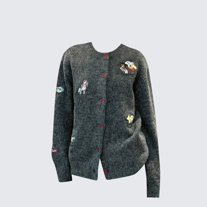 Fair Isle Dog Embroidered Cardigan Women