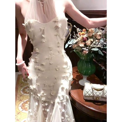 Modern Chinese Embroidered Mesh Mermaid Gown Dress – Unique National Style Dress