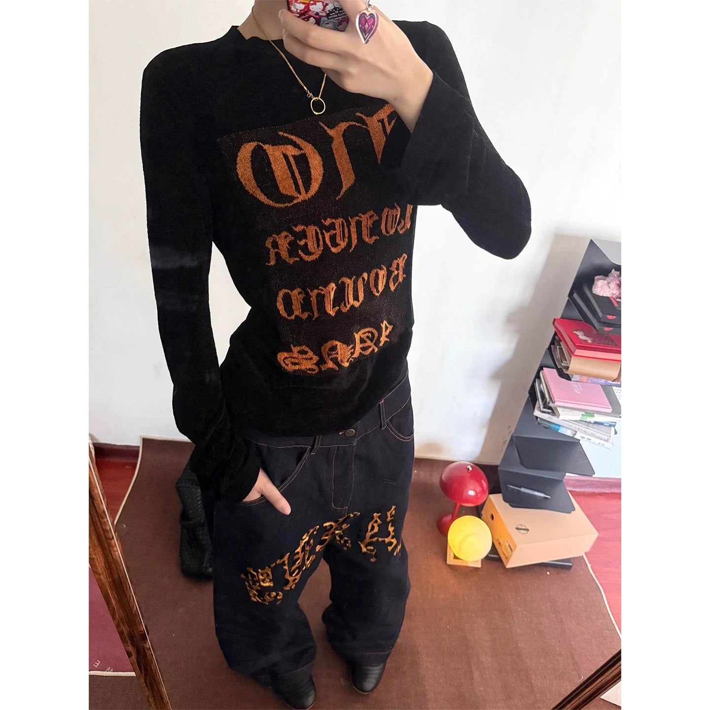 Retro Gothic Black Long Sleeve Top