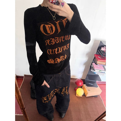 Retro Gothic Black Long Sleeve Top