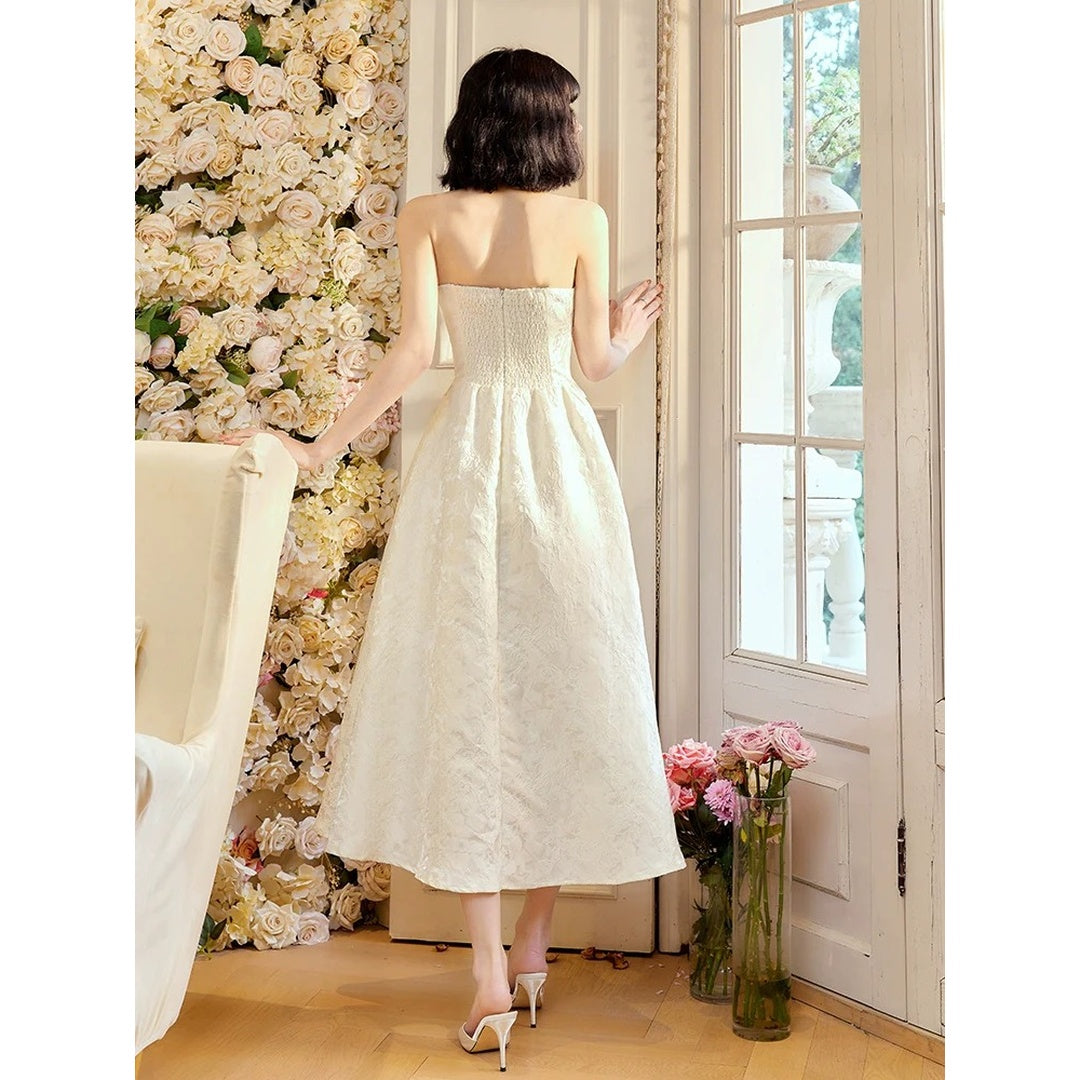 French 3D Jacquard Spaghetti Strap Gown Dress