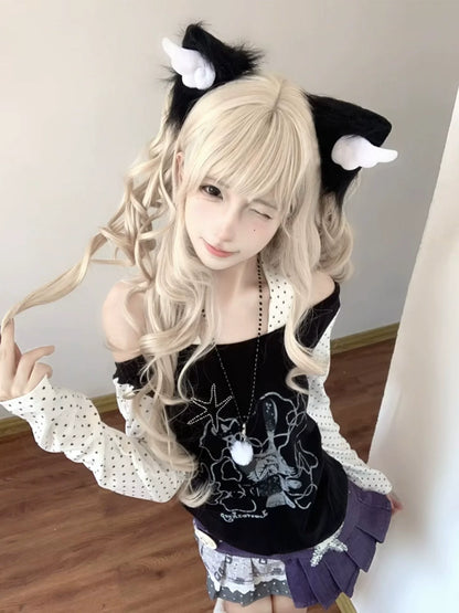 Y2K Black White Layered Tee