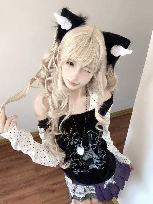 Y2K Black White Layered Tee