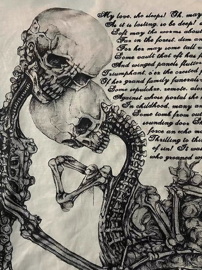 White Punk Y2K E-girl Skull Love Print Off-Shoulder Slim-Fit Short Sleeve Top