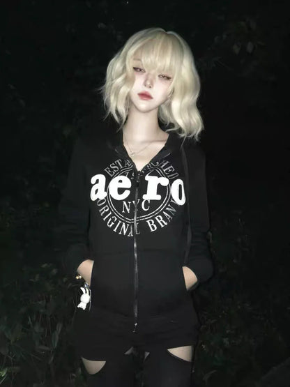 Black Subculture Punk Rock Gothic Y2K E-girl Retro Autumn/Winter Niche Jacket