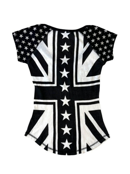 Star Print Asymmetrical Subculture Y2K E-girl Light Subculture American Retro Star Print Short Sleeve Top