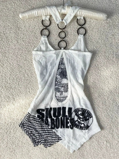 Skull Print Retro Y2K Tank Top