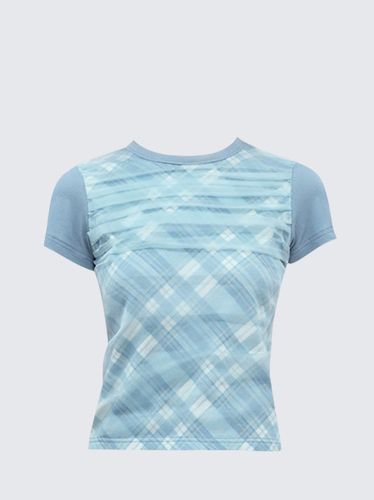 Dopamine Blue Plaid Ruffled Top