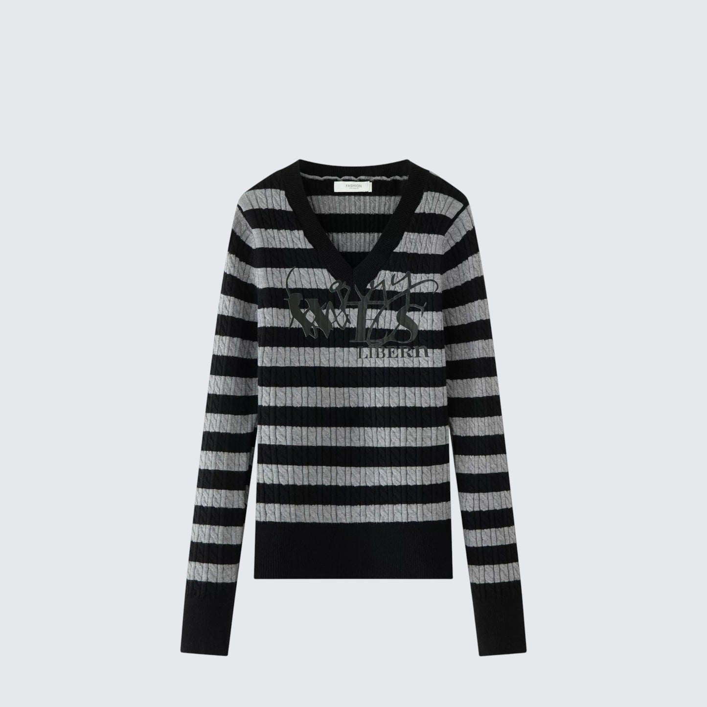 American Cable Knit Stripe V-Neck Sweater